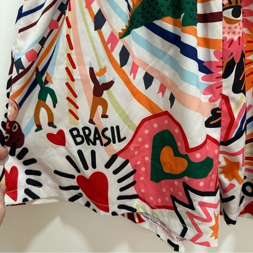 Womens Brasil Graphic Print Paperbag Waist Shorts Multicolor‎ XL 12